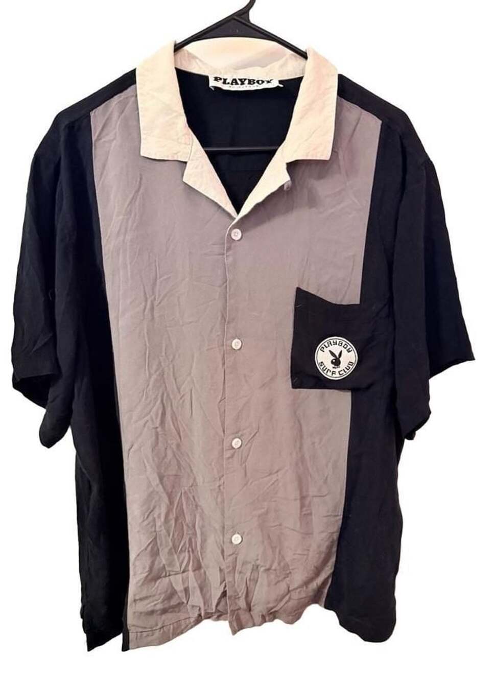 Playboy by PacSun Surf Club Bowling Shirt Size L Black Gray